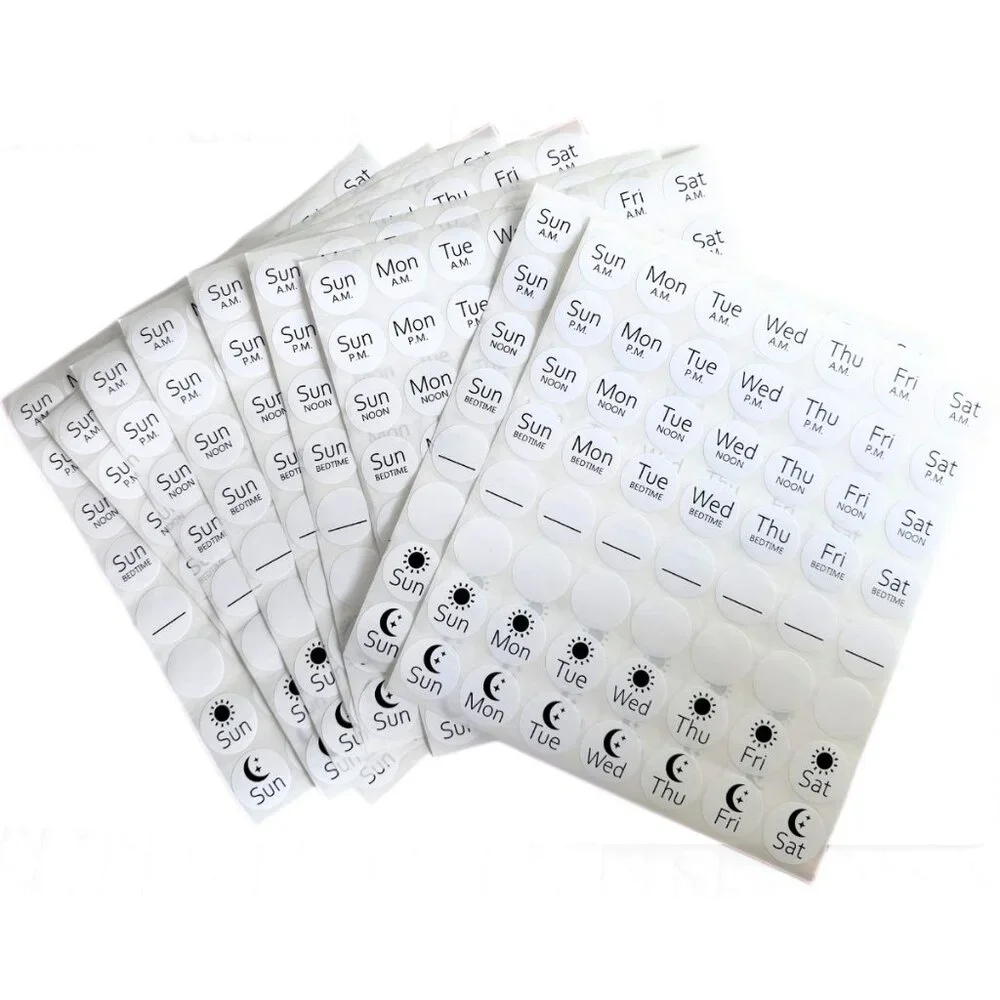 Morning Noon Evening Bedtime Medication Reminder Stickers Pill Case - 504 NEW